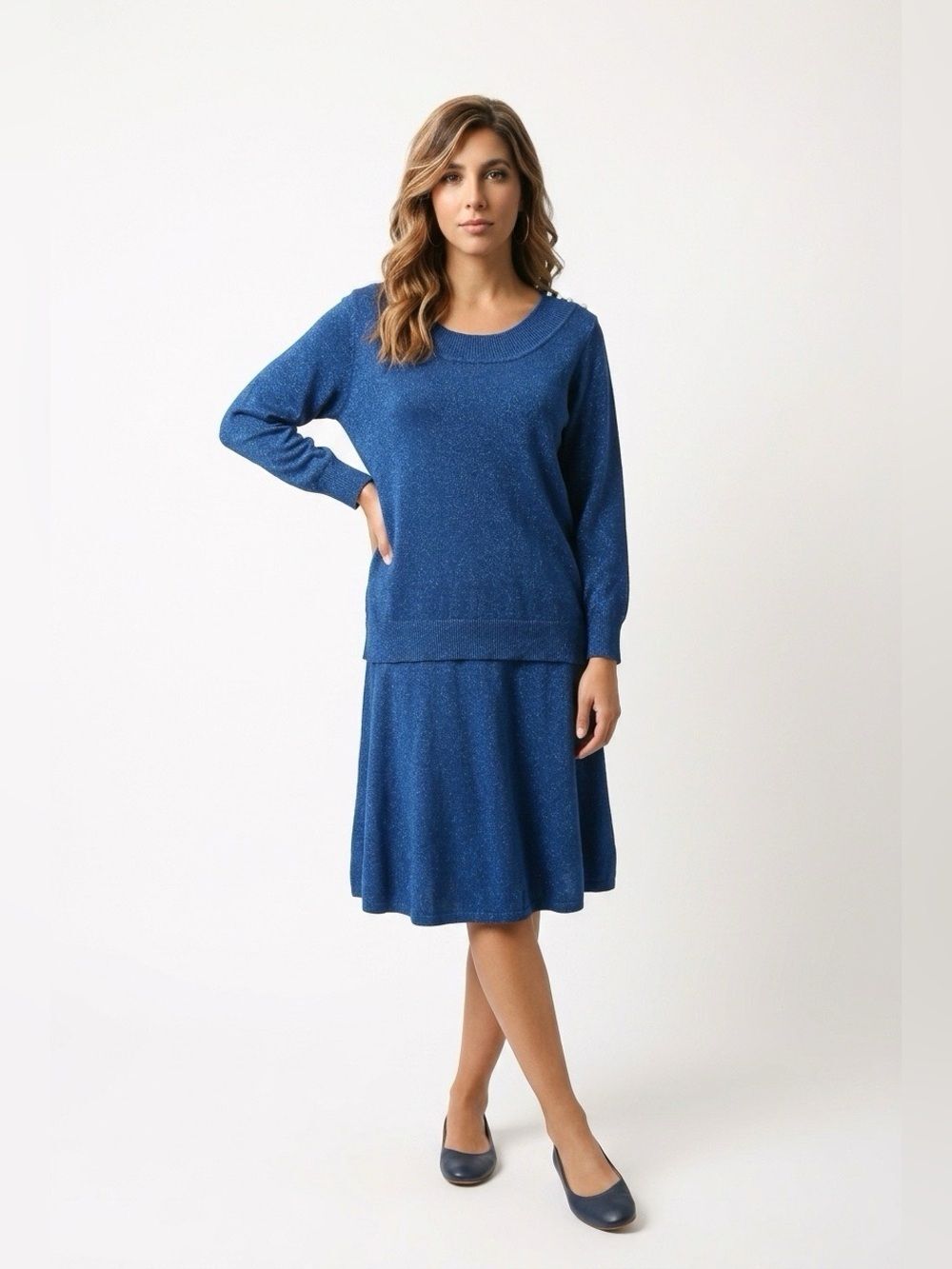 Blue Metallic Women's Skirt and Sweater Set Size 2X
